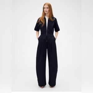 Gap x Victoria Beckham Wide-Leg Navy Jumpsuit with Short Sleeves